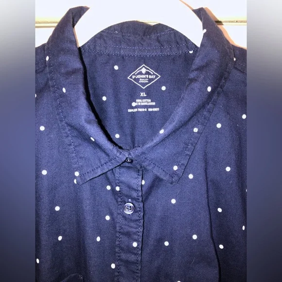 St. John’s Bay, XL, blue & white polka dot button up blouse - Picture 3 of 13